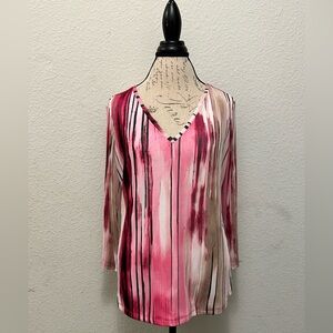 Calvin Klein Pink and Red Artistic Stripe Blouse